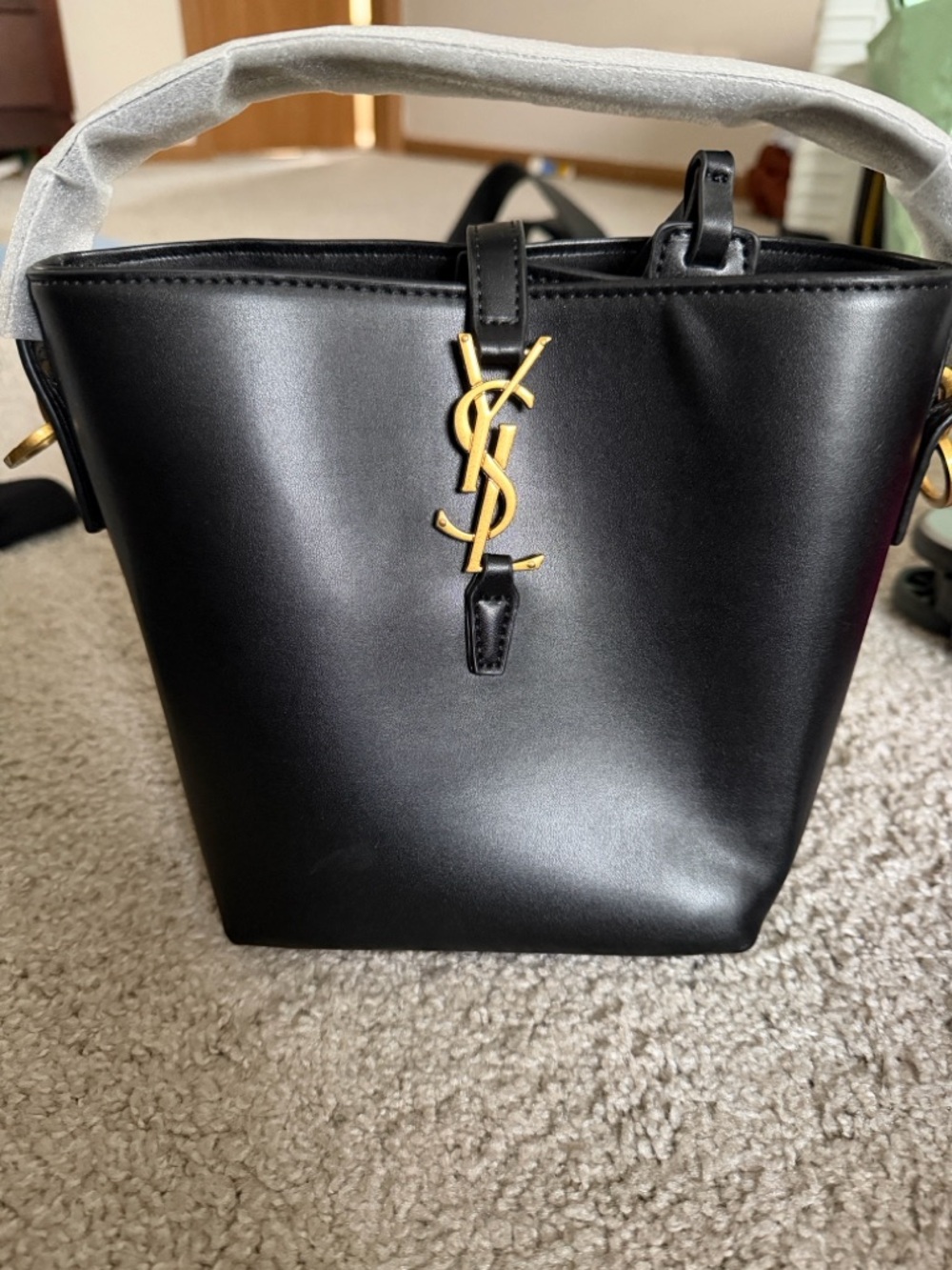 Cute copy Black  Bucket Bag with Gold logo